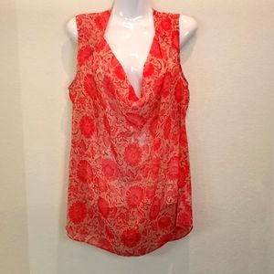 CAbi Floral Cowl Neck Sheer Sleeveless Blouse